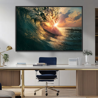 55359-MGV-CV-36X24-Radiant Ocean Wave Wall Art – Panoramic Surf Canvas Print, Vibrant Sunset Beach Decor for Home, Office or Man Cave