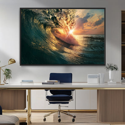 55359-MGV-CV-36X24-Radiant Ocean Wave Wall Art – Panoramic Surf Canvas Print, Vibrant Sunset Beach Decor for Home, Office or Man Cave