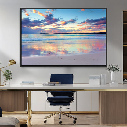 56723-MGV-CV-36X24-Serene Sunset Beach Wall Art – Panoramic Coastal Canvas Print, Peaceful Ocean Reflection Decor for Living Room, Bedroom or Office