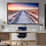 60625-MGV-CV-36X24-Beach Boardwalk Sunrise Wall Art – Coastal Pathway to Ocean Canvas Print, Seaside Landscape Decor for Home or Office