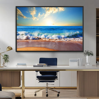 50522-MGV-CV-36X24-Ocean Sunrise Wall Art – Peaceful Beach Waves and Golden Horizon Canvas Print, Coastal Seascape Decor for Home or Office