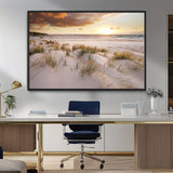61246-MGV-CV-36X24-Coastal Sand Dunes Wall Art – Serene Beach Sunset Canvas Print with Grasses and Ocean View, Tranquil Seaside Decor for Living Room