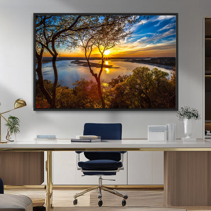 71863-MGV-CV-36X24-Lake Sunset Wall Art – Scenic Nature Canvas Print with Trees and Golden Sky, Serene Landscape Decor for Living Room, Bedroom or