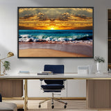 83389-MGV-CV-36X24-Ocean Sunrise Wall Art – Vibrant Beach Waves Canvas Print, Coastal Seascape Decor for Living Room or Office