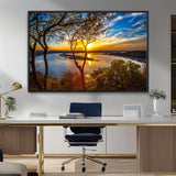 66839-MGV-CV-36X24-Lake Sunset Wall Art – Golden Hour Canvas Print with Trees and Water Reflection, Scenic Landscape Photography for Living Room,