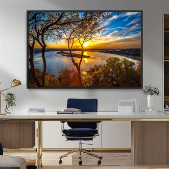 66839-MGV-CV-36X24-Lake Sunset Wall Art – Golden Hour Canvas Print with Trees and Water Reflection, Scenic Landscape Photography for Living Room,
