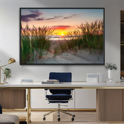 25576-MGV-CV-36X24-Beach Grass Sunset Wall Art – Coastal Sand Dune Landscape Canvas Print, Ocean View Nature Decor for Living Room or Office Wall