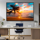 34674-MGV-CV-36X24-Tropical Sunset Beach Wall Art – Palm Tree Ocean Canvas Print, Coastal Seascape Decor for Living Room or Office Wall