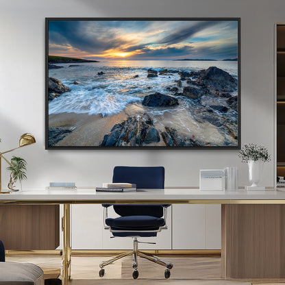 17902-MGV-CV-36X24-Rocky Shore Ocean Sunset Wall Art – Coastal Seascape Canvas Print, Nature Beach Decor for Living Room or Office