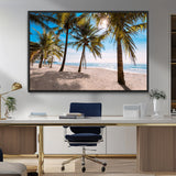 98175-MGV-FC-36X24_Black-Tropical Palm Beach Wall Art – Relaxing Ocean Shore Canvas Print with Palm Trees, Coastal Summer Decor for Living Room, Bedroom or