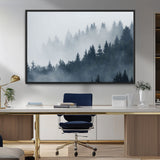 23671-MGV-CV-36X24-Misty Forest Wall Art – Serene Foggy Pine Trees Landscape Canvas Print, Tranquil Nature Decor for Living Room, Bedroom or Office