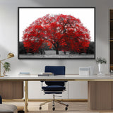 80021-MGV-CV-36X24-Red Tree Wall Art – Striking Black and White Landscape Canvas Print with Vibrant Red Leaves, Modern Nature Decor for Living Room