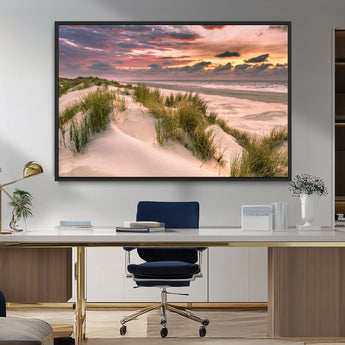60570-MGV-CV-36X24-Beach Sunset Wall Art – Coastal Sand Dunes and Ocean Horizon Canvas Print, Tranquil Seascape Photography Decor for Living Room or