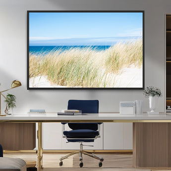 96913-MGV-CV-36X24-Coastal Dunes Wall Art – Serene Beach Grass and Blue Ocean Canvas Print, Relaxing Seaside Nature Decor for Living Room, Bedroom or