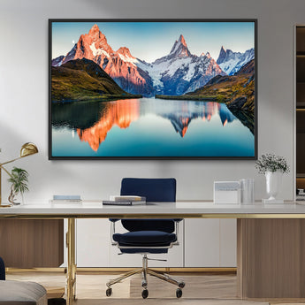 88453-MGV-FC-36X24_Black-Mountain Lake Wall Art – Snow-Capped Peaks Reflected in Alpine Water Canvas Print, Nature Landscape Wall Decor for Living Room or