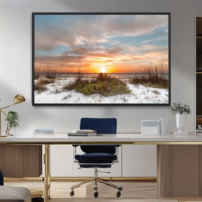 91064-MGV-CV-36X24-Beach Sunset Wall Art – Coastal Sand Dunes and Ocean Horizon Canvas Print, Seaside Landscape Wall Decor for Living Room, Bedroom