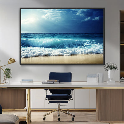 84116-MGV-CV-36X24-Ocean Wave Wall Art – Blue Sea and Beach Canvas Print, Coastal Seascape Photography Artwork for Living Room, Bedroom, or Office