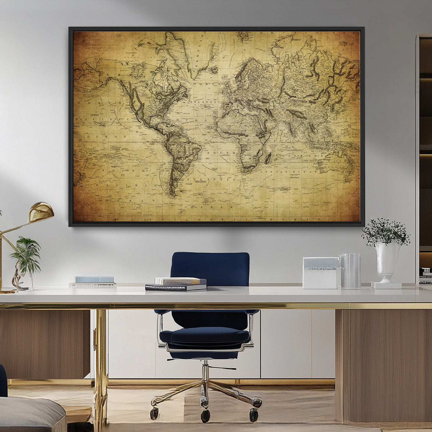 20669-MGV-CV-36X24-World Map Wall Art – Antique Style Old World Atlas Print, Rustic Travel Decor for Office, Study, Library or Living Room