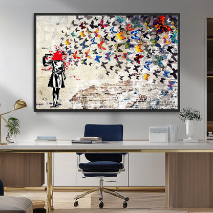 88654-MGV-CV-36X24-Butterfly Explosion Graffiti Wall Art – Street Art Canvas Print, Colorful Butterfly Spray Mural, Modern Abstract Urban Wall Decor
