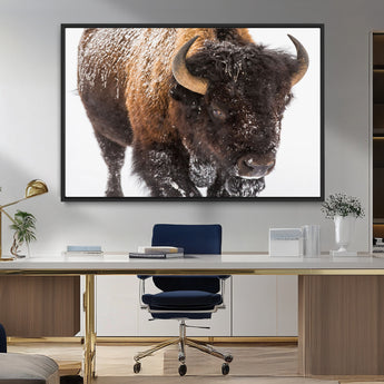 65605-MGV-CV-36X24-Snow Bison Wall Art – Close Up Buffalo Canvas Print, Rustic Western Wildlife Photography, Farmhouse Cabin Lodge Decor for Living