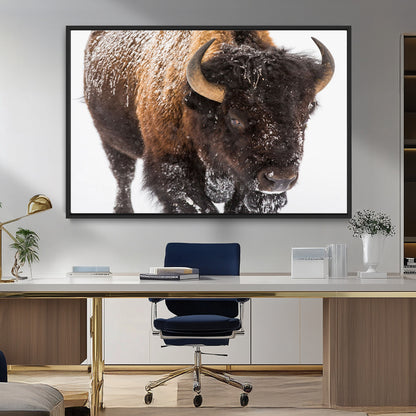 65605-MGV-CV-36X24-Snow Bison Wall Art – Close Up Buffalo Canvas Print, Rustic Western Wildlife Photography, Farmhouse Cabin Lodge Decor for Living