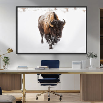 19889-MGV-CV-36X24-Snow Bison Wall Art – Majestic Buffalo Winter Landscape Canvas Print, Rustic Wildlife Photography Decor for Cabin, Lodge, Living
