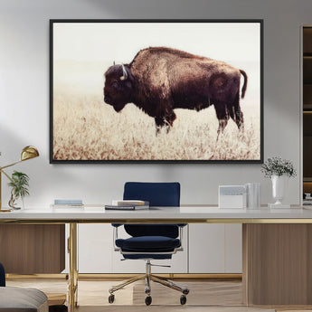 48406-MGV-CV-36X24-American Bison Wall Art – Rustic Buffalo Canvas Print in Prairie Field, Western Wildlife Photography Decor for Cabin, Lodge,