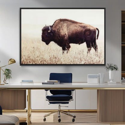 48406-MGV-CV-36X24-American Bison Wall Art – Rustic Buffalo Canvas Print in Prairie Field, Western Wildlife Photography Decor for Cabin, Lodge,
