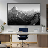 10775-MGV-CV-36X24-Snow Capped Mountain Wall Art – Black and White Canvas Print of Majestic Peaks, Nature Landscape Photography for Office, Bedroom,