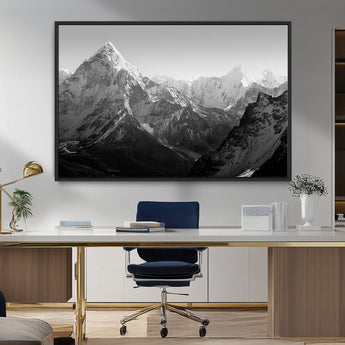 10775-MGV-CV-36X24-Snow Capped Mountain Wall Art – Black and White Canvas Print of Majestic Peaks, Nature Landscape Photography for Office, Bedroom,