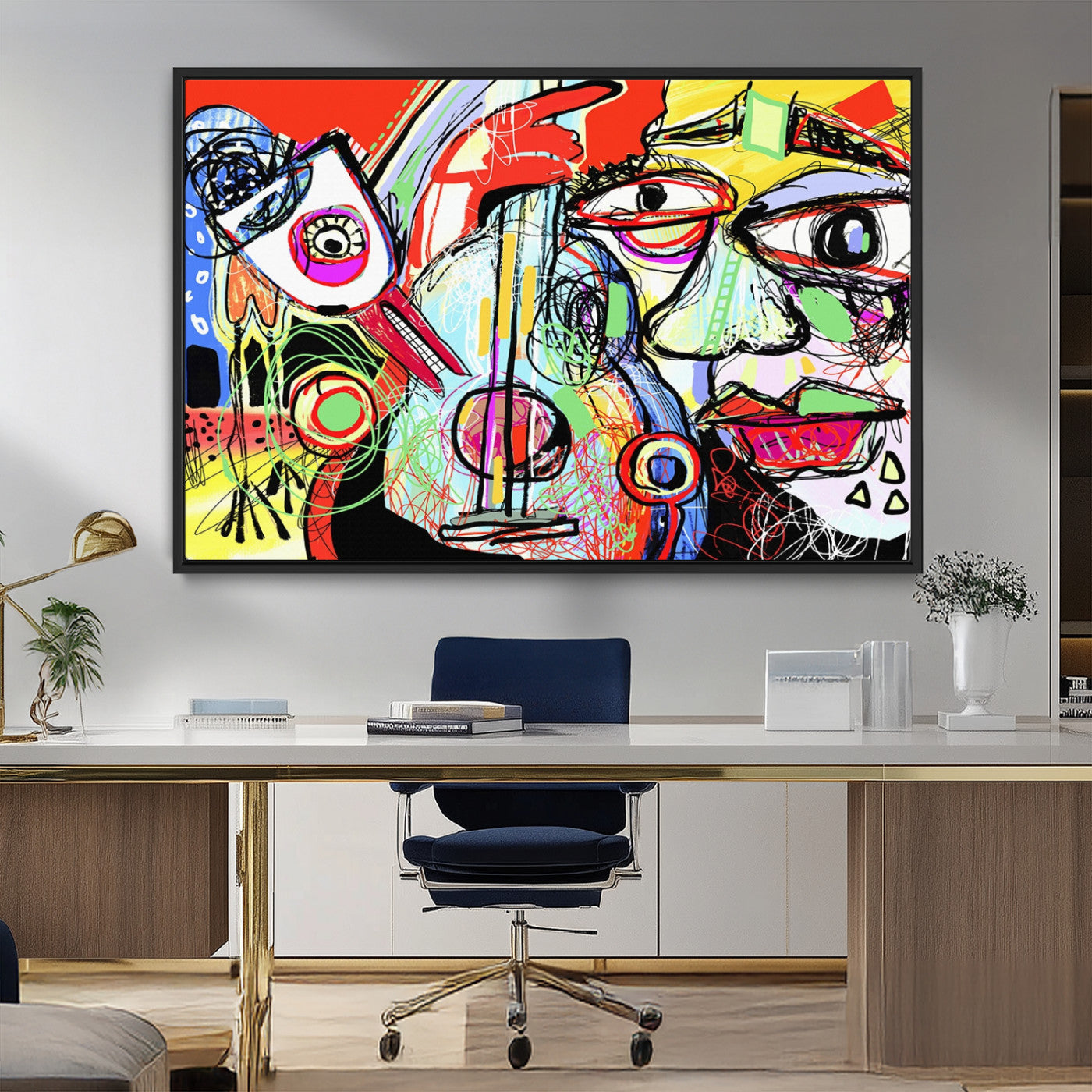 37796-MGV-CV-36X24-Picasso Style Wall Art Canvas Print, Framed Picasso Art Picture Print, Picasso Cubism Perfect Modern Abstract Decor Artwork