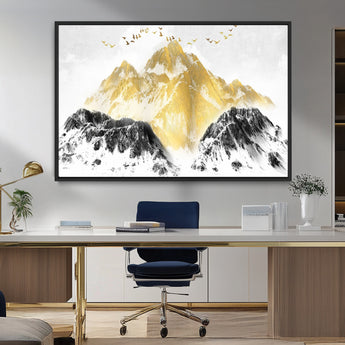 37733-MGV-CV-36X24-Golden Mountain Wall Art – Modern Abstract Landscape Canvas Print with Birds, Luxury Nature Decor for Living Room, Bedroom, or