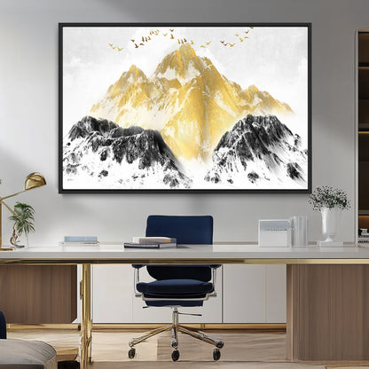 37733-MGV-CV-36X24-Golden Mountain Wall Art – Modern Abstract Landscape Canvas Print with Birds, Luxury Nature Decor for Living Room, Bedroom, or