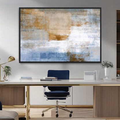 72354-MGV-FC-36X24_Black-Blue and Gold Abstract Wall Art – Modern Minimalist Canvas Print, Textured Contemporary Painting for Living Room, Bedroom, or