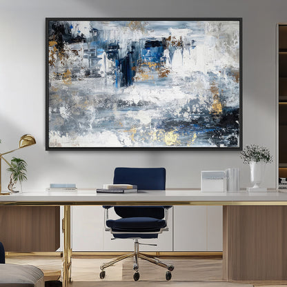 59716-MGV-CV-36X24-Abstract Blue and Gold Wall Art – Modern Textured Canvas Print, Contemporary Painting for Living Room, Bedroom, or Office Decor