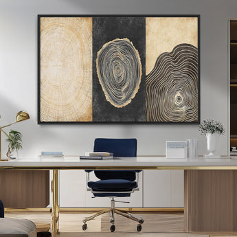 77785-MGV-CV-36X24-Tree Ring Abstract Wall Art – Rustic Wood Growth Pattern Canvas Prints, Modern Nature-Inspired Decor for Living Room or Office