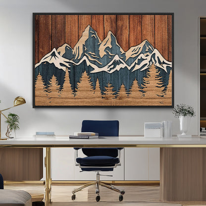 41330-MGV-CV-36X24-Rustic Mountain Wall Art – Wooden Nature Scene with Trees and Peaks, Handmade 3D Layered Decor for Living Room, Cabin or Office
