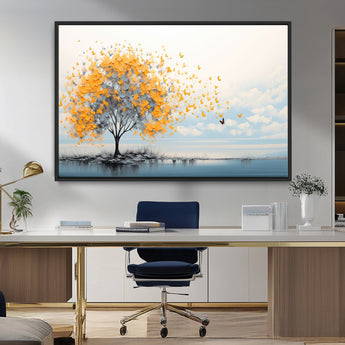 23385-MGV-FC-36X24_Black-Golden Butterfly Tree Wall Art – Abstract Yellow and Gray Canvas Print, Modern Nature Artwork for Living Room, Bedroom or Office