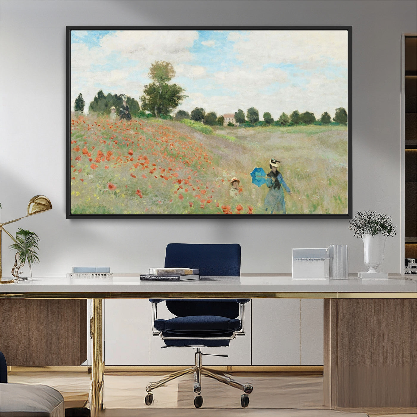 74890-MGV-FC-36X24_Black-Monet Poppy Field Wall Art – Impressionist Landscape Canvas Print, Classic French Artwork for Living Room, Bedroom or Office Decor