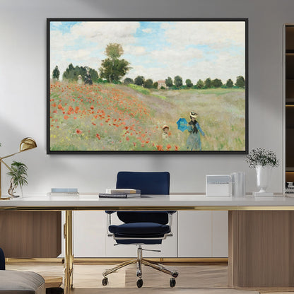 74890-MGV-FC-36X24_Black-Monet Poppy Field Wall Art – Impressionist Landscape Canvas Print, Classic French Artwork for Living Room, Bedroom or Office Decor
