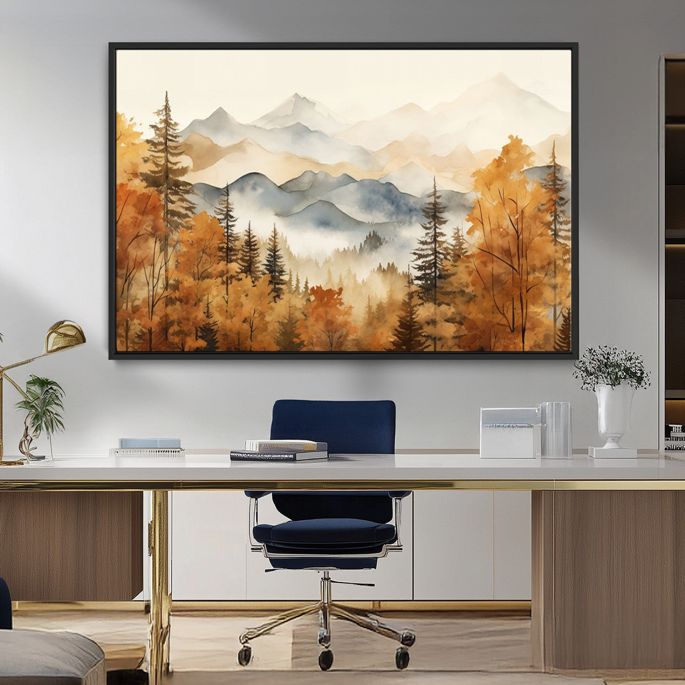 72950-MGV-FC-36X24_Black-Autumn Mountain Forest Wall Art – Golden Fall Landscape Canvas Print, Nature-Inspired Home Decor for Living Room, Bedroom or