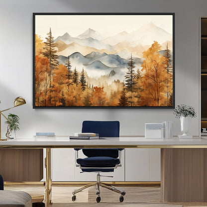 72950-MGV-FC-36X24_Black-Autumn Mountain Forest Wall Art – Golden Fall Landscape Canvas Print, Nature-Inspired Home Decor for Living Room, Bedroom or