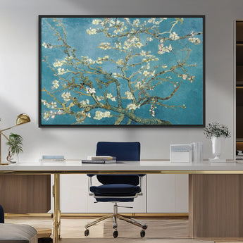 65607-MGV-FC-36X24_Black-Almond Blossom Wall Art – Van Gogh Blue Floral Canvas Print, Elegant Impressionist Painting Decor for Living Room, Bedroom or