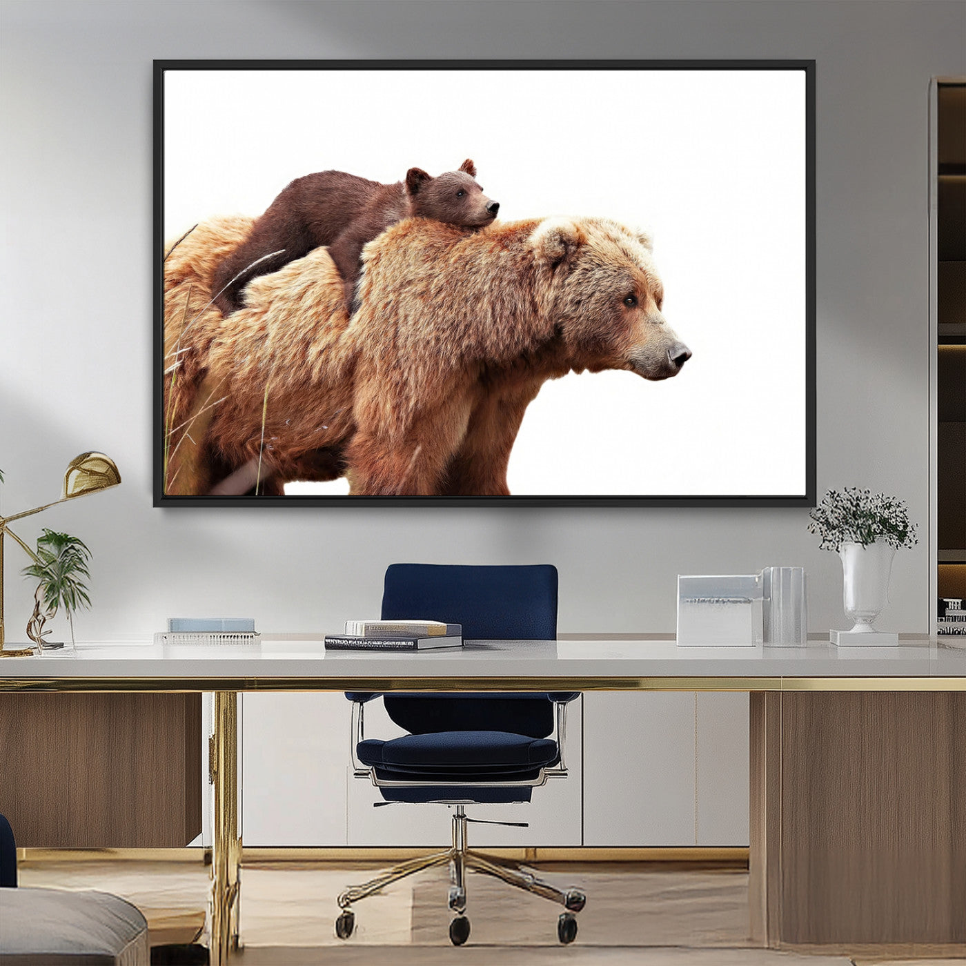 76943-MGV-CV-36X24-Mom Bear Wall Art Canvas Print, Framed Bear Photography Art Picture Print, Rustic Bear and Cub Perfect Rustic Farmhouse Decor