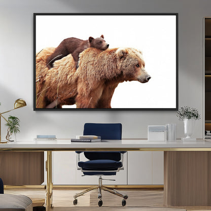 76943-MGV-CV-36X24-Mom Bear Wall Art Canvas Print, Framed Bear Photography Art Picture Print, Rustic Bear and Cub Perfect Rustic Farmhouse Decor