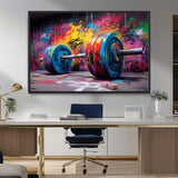 13549-MGV-CV-36X24-Graffiti Gym Wall Art Canvas Print, Framed Graffiti Barbell Art Picture Print, Weightlifting Perfect Fitness Studio Decor Artwork