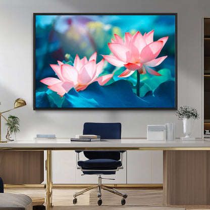 32559-MGV-FC-36X24_Black-Lotus Flower Wall Art – Pink Water Lily Canvas Print, Tranquil Nature Decor for Living Room, Bedroom or Meditation Space
