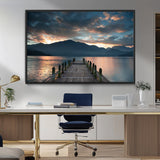 20442-MGV-FC-36X24_Black-Lakeside Sunset Dock Wall Art – Peaceful Mountain Lake Canvas Print, Serene Nature Landscape Decor for Living Room, Bedroom or