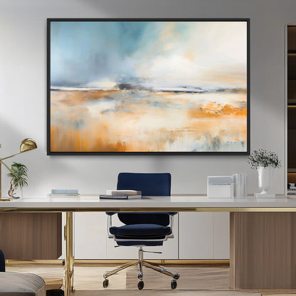 92764-MGV-FC-36X24_Black-Abstract Landscape Wall Art – Modern Blue and Orange Canvas Print, Large Minimalist Painting for Living Room, Bedroom, Office or