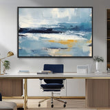 19746-MGV-CV-36X24-Abstract Ocean Wall Art – Modern Coastal Canvas Print with Blue, White and Gold Textures, Contemporary Seascape Painting for